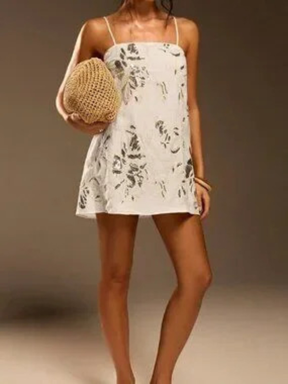Apricot Boho Women's Casual Sequin Embroidery Detail Spaghetti Strap Mini Dress